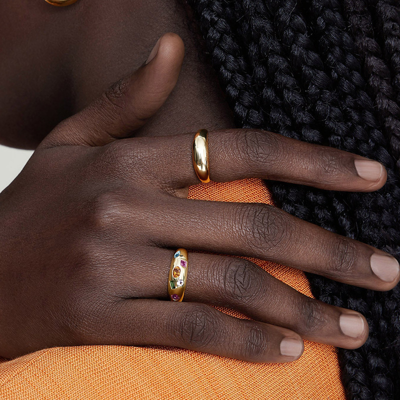 Modern Elegant Statement Jewelry Multicolor Geometric Amazing Crystals 925 Sterling Silver Ring Yellow Gold Band Ring view 4