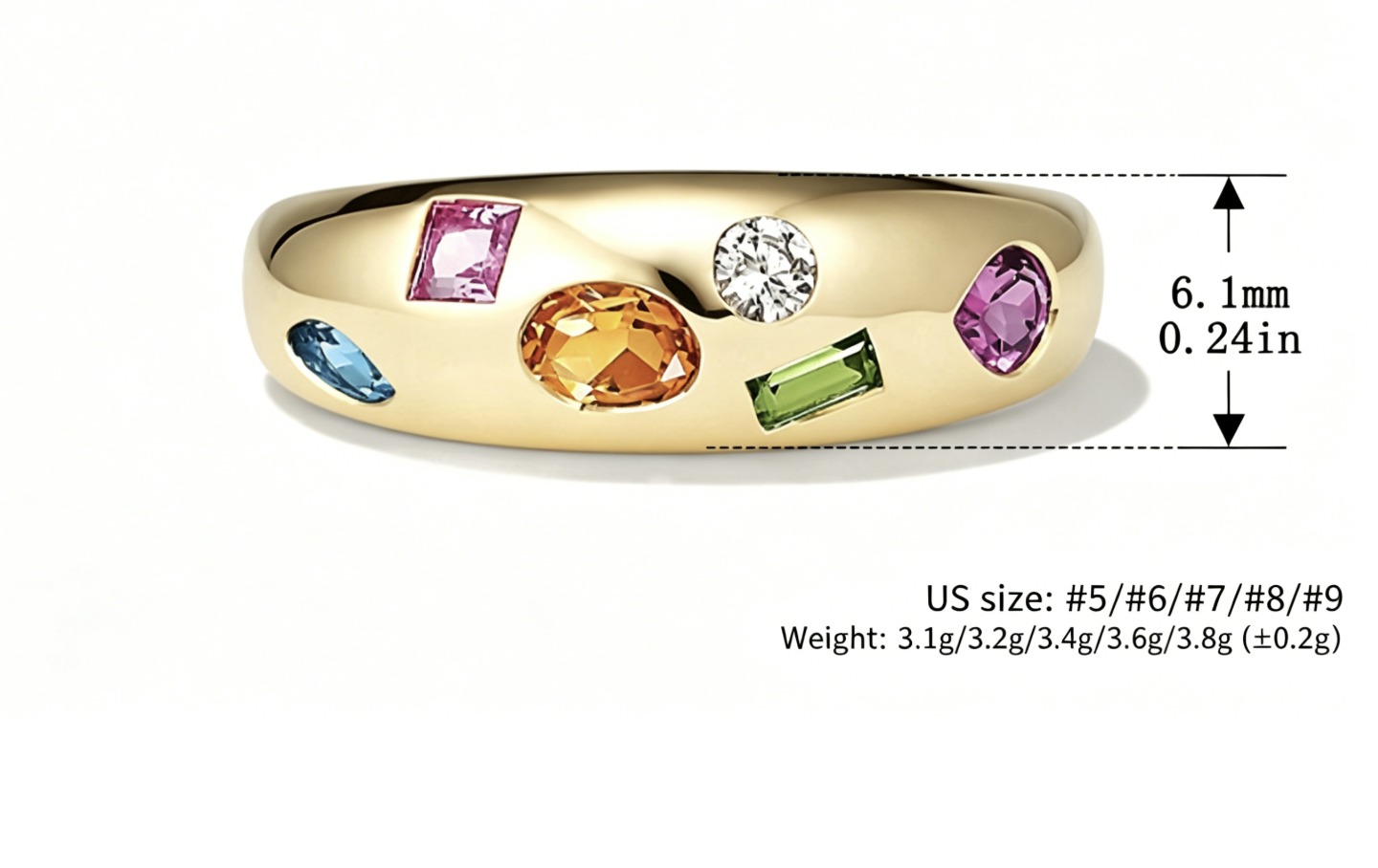 Modern Elegant Statement Jewelry Multicolor Geometric Amazing Crystals 925 Sterling Silver Ring Yellow Gold Band Ring view 6