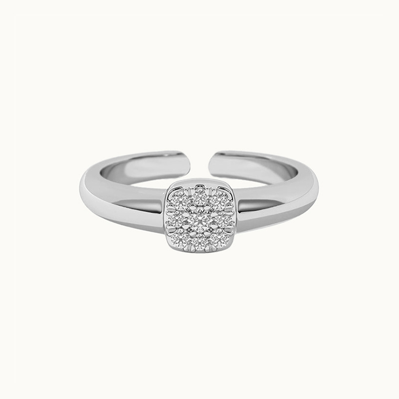 Geometric 925 Sterling Silver Square Cushion Cluster Amazing Crystals Open Adjustable Ring view 2