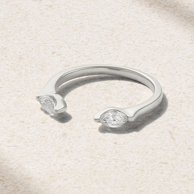 Marquise Clear Amazing Crystals 925 Sterling Silver Open Adjustable Ring view 3