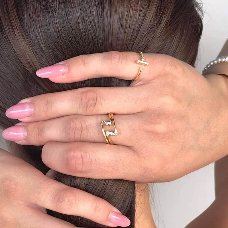 Geometric T Bar Amazing Crystals Open Ring 925 Sterling Silver Minimalist Line Design Adjustable Ring view 5