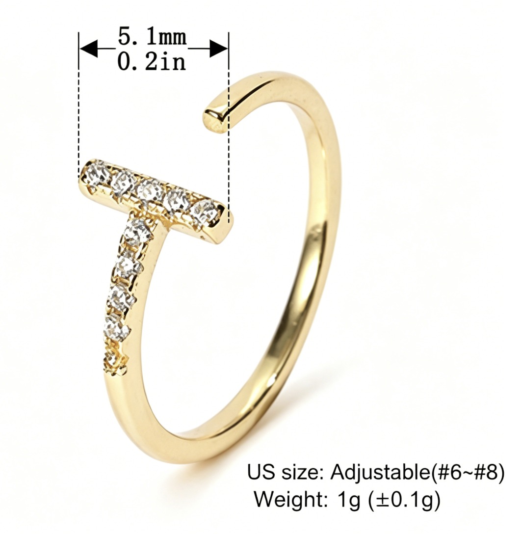 Geometric T Bar Amazing Crystals Open Ring 925 Sterling Silver Minimalist Line Design Adjustable Ring view 6