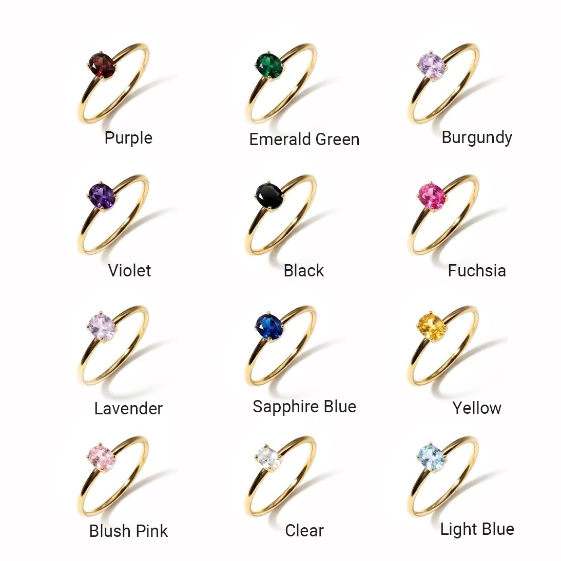 Personalized Birthstone Women Dainty Thin Band Multi Shape Amazing Crystals Stones 18K Gold Plated 12 Birthstone Stackable Ring view 2