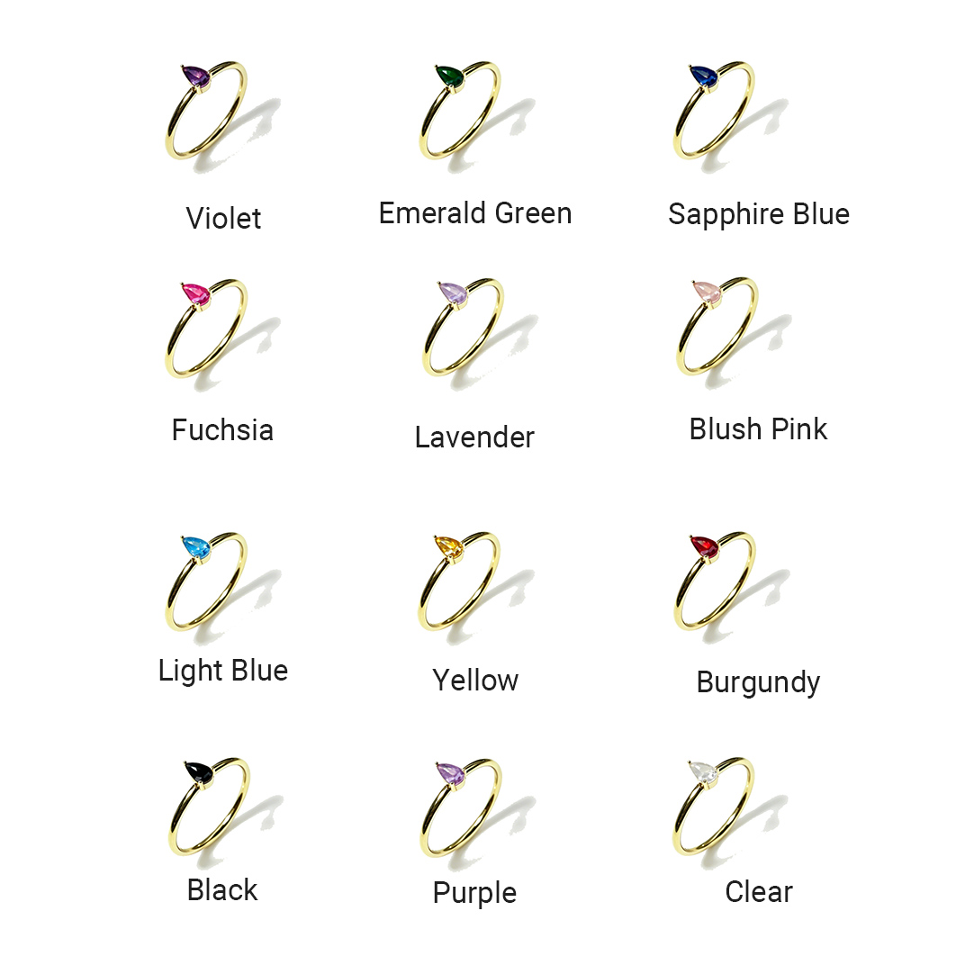 Personalized Birthstone Women Dainty Thin Band Multi Shape Amazing Crystals Stones 18K Gold Plated 12 Birthstone Stackable Ring view 3