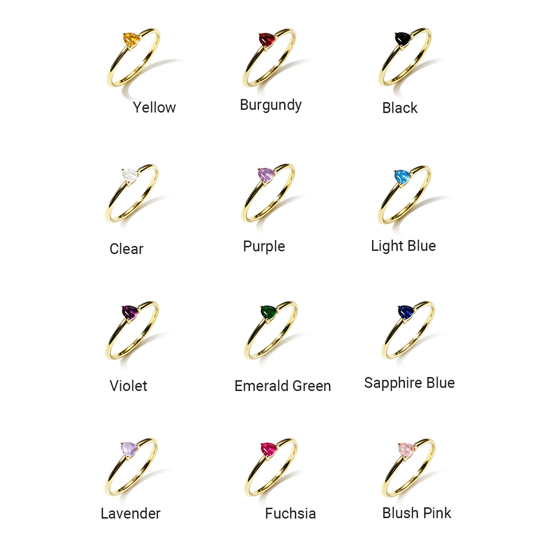 Personalized Birthstone Women Dainty Thin Band Multi Shape Amazing Crystals Stones 18K Gold Plated 12 Birthstone Stackable Ring view 5