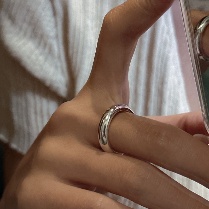 Polished Irregular Rounded Geometric Smooth Domed Band 925 Sterling Silver Ring view 4