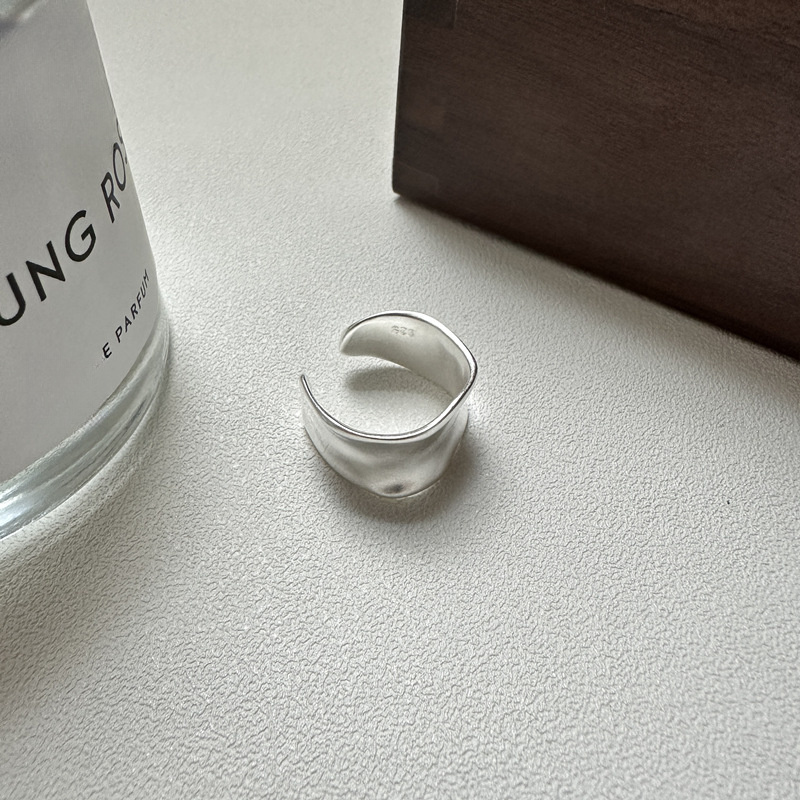 Wide Band Irregular Wave Silver Color Solid 925 Sterling Silver Adjustable Open Ring view 6