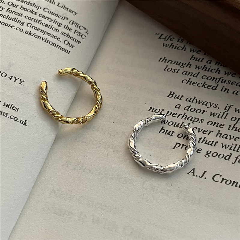 Twisted Rope Texture S925 Sterling Silver Polished Minimalist Fashion Open Adjustable Ring view 2