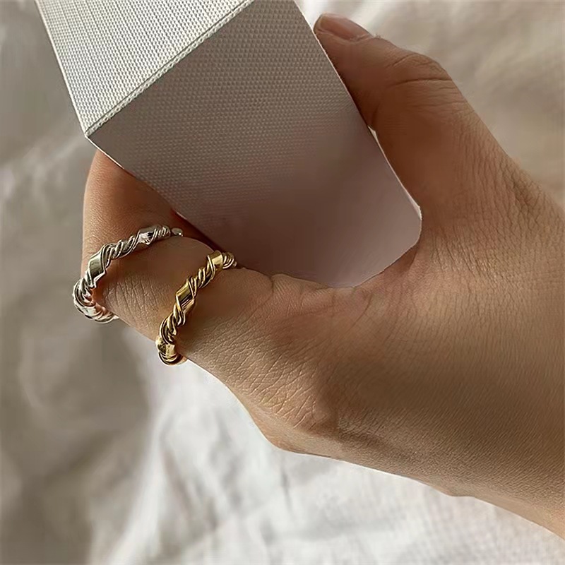 Twisted Rope Texture S925 Sterling Silver Polished Minimalist Fashion Open Adjustable Ring view 3