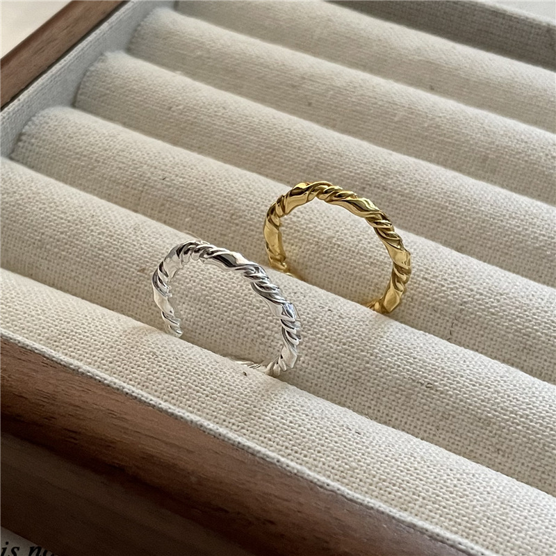 Twisted Rope Texture S925 Sterling Silver Polished Minimalist Fashion Open Adjustable Ring view 4