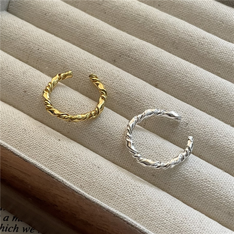 Twisted Rope Texture S925 Sterling Silver Polished Minimalist Fashion Open Adjustable Ring view 5