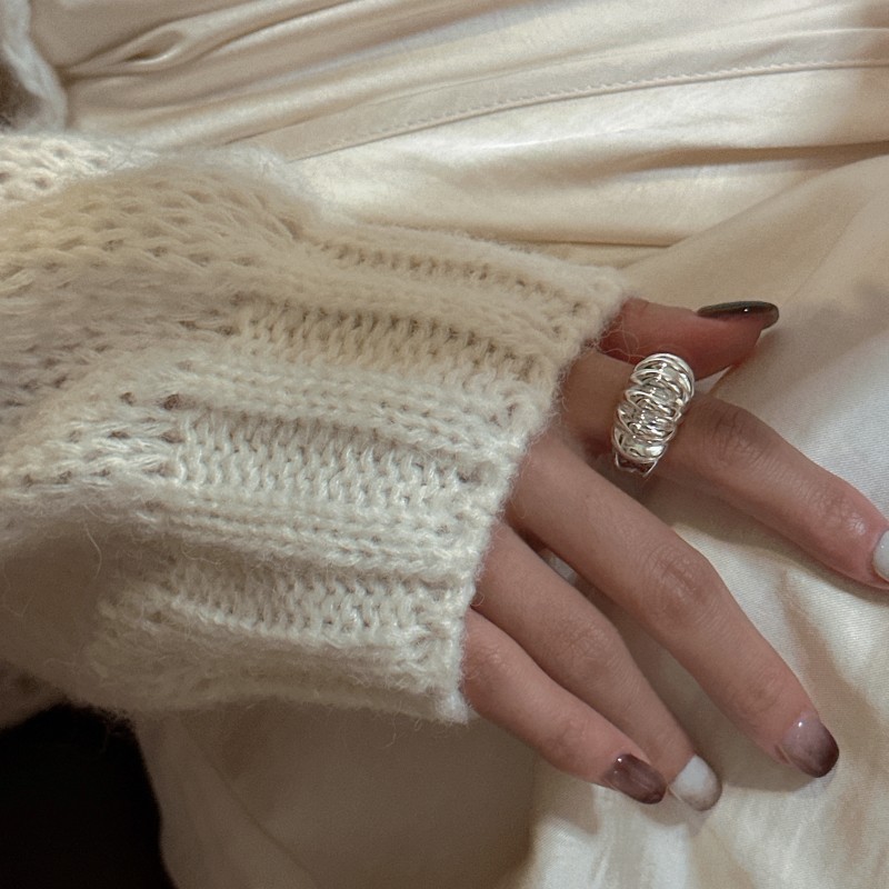 Women Vintage Minimalist Geometric Statement Croissant Horn Bag Shape 925 Sterling Silver Adjustable Ring view 2
