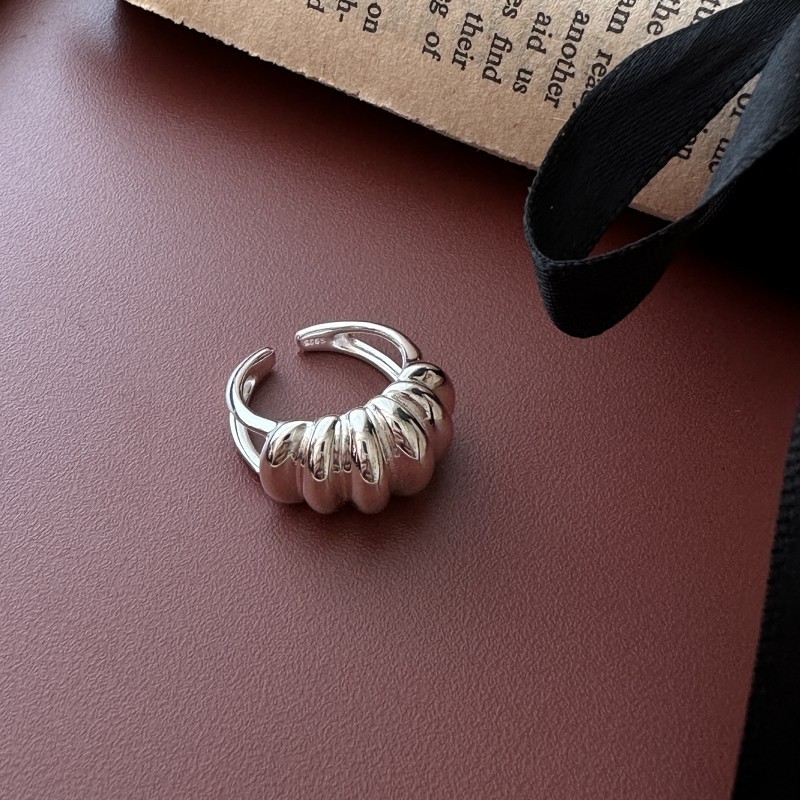 Women Vintage Minimalist Geometric Statement Croissant Horn Bag Shape 925 Sterling Silver Adjustable Ring view 5
