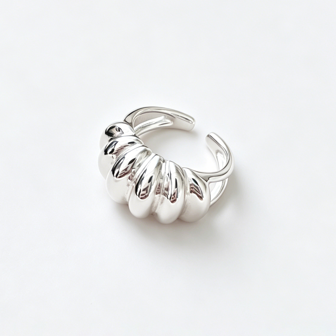 Women Vintage Minimalist Geometric Statement Croissant Horn Bag Shape 925 Sterling Silver Adjustable Ring view 6