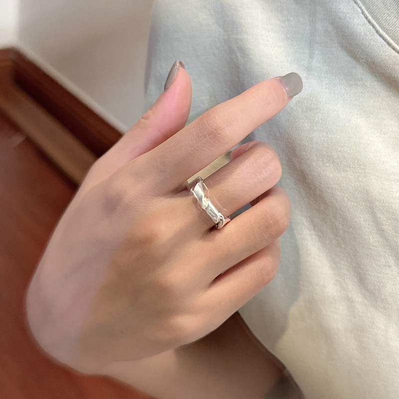 Minimalist Geometric Twisted Knot Silver 925 Sterling Silver Adjustable Ring view 2
