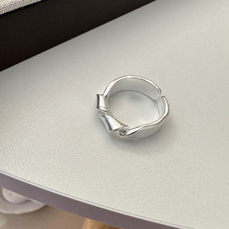 Minimalist Geometric Twisted Knot Silver 925 Sterling Silver Adjustable Ring view 3