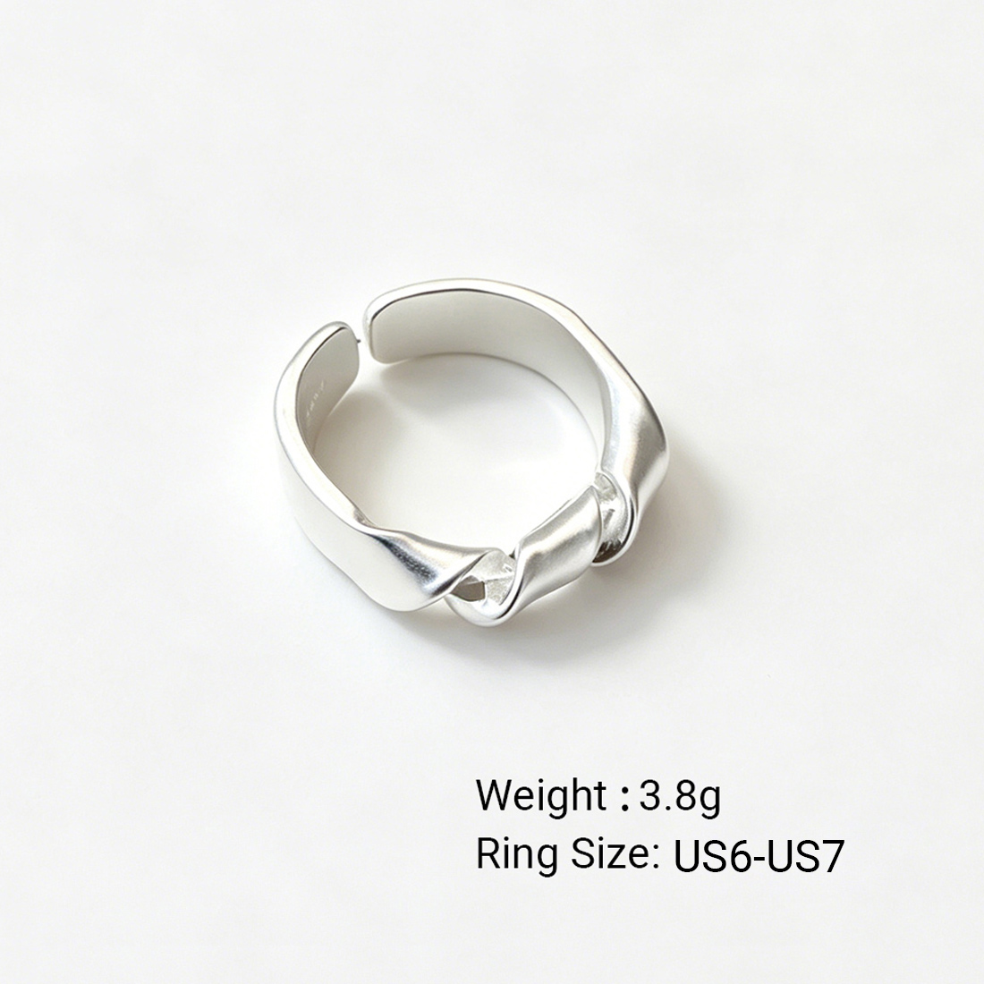 Minimalist Geometric Twisted Knot Silver 925 Sterling Silver Adjustable Ring view 6