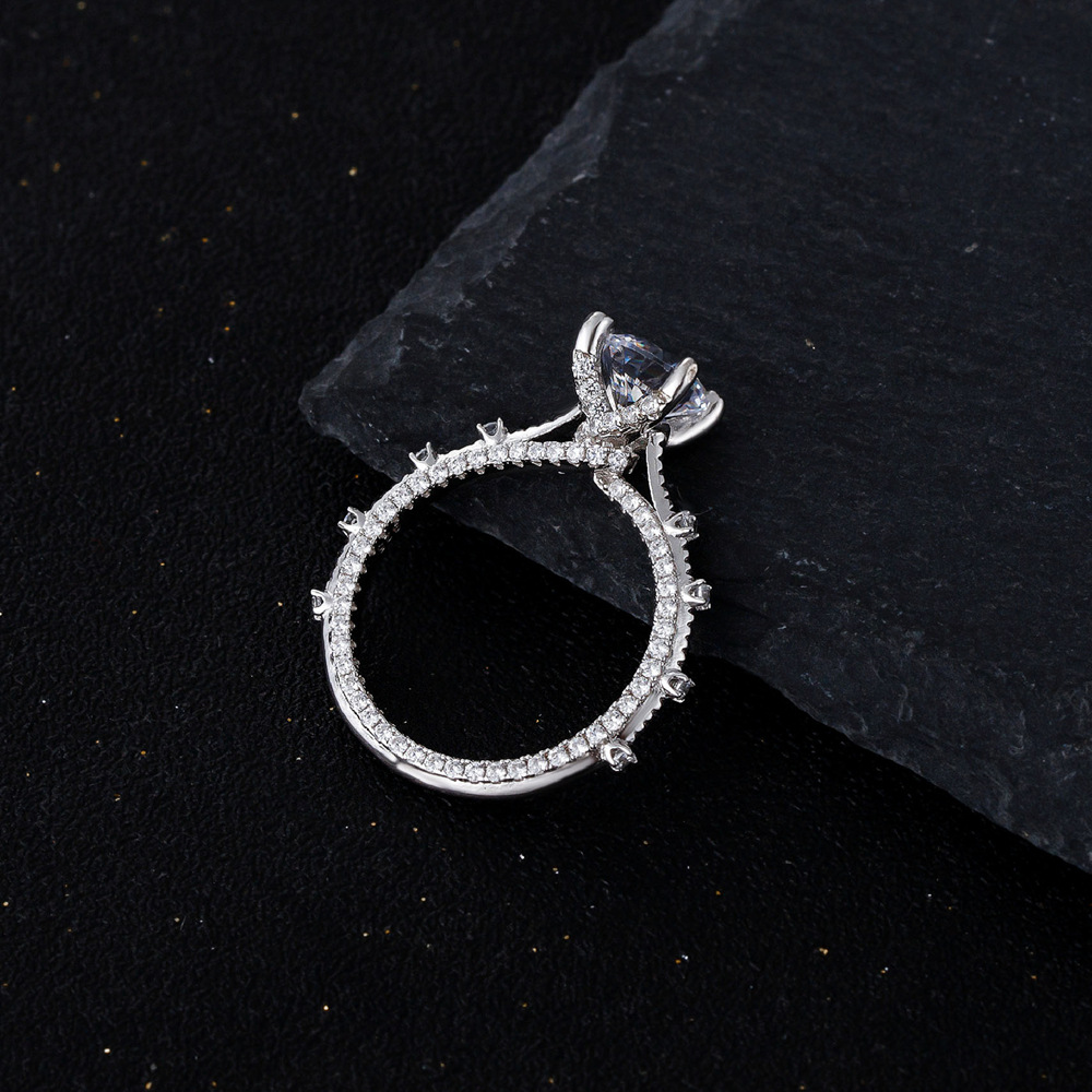 Round Brilliant Cut High Carbon Stone Center Stone Micro 925 Sterling Silver Ring view 2