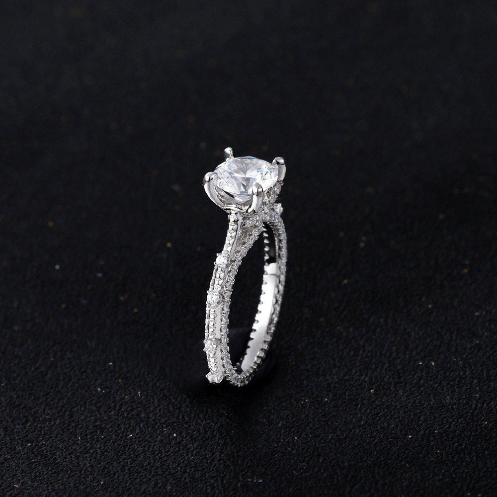 Round Brilliant Cut High Carbon Stone Center Stone Micro 925 Sterling Silver Ring view 3