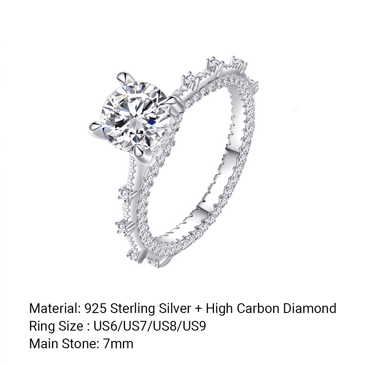 Round Brilliant Cut High Carbon Stone Center Stone Micro 925 Sterling Silver Ring view 5