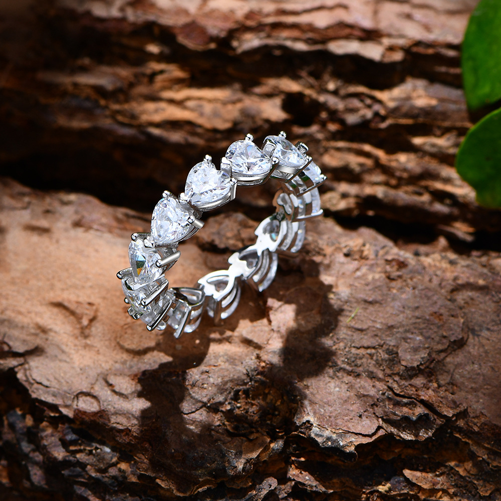 Women Elegant Fashion Statement Heart Shape High Carbon Stone 925 Sterling Silver Ring view 2