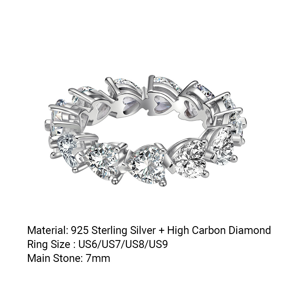 Women Elegant Fashion Statement Heart Shape High Carbon Stone 925 Sterling Silver Ring view 4