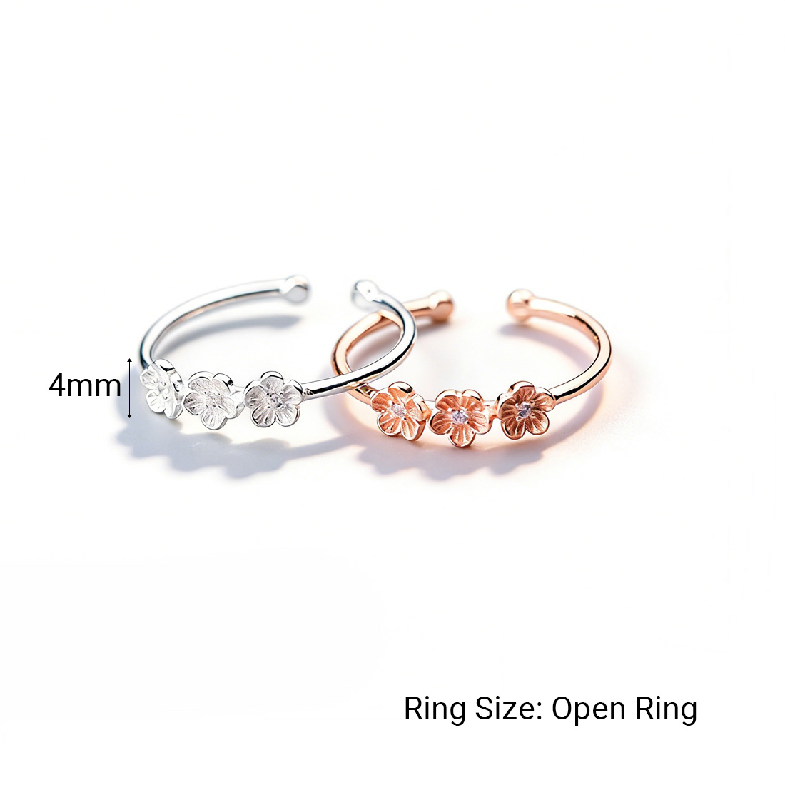Triple Cherry Blossom Flower Amazing Crystals S925 Sterling Silver Adjustable Open Ring view 6