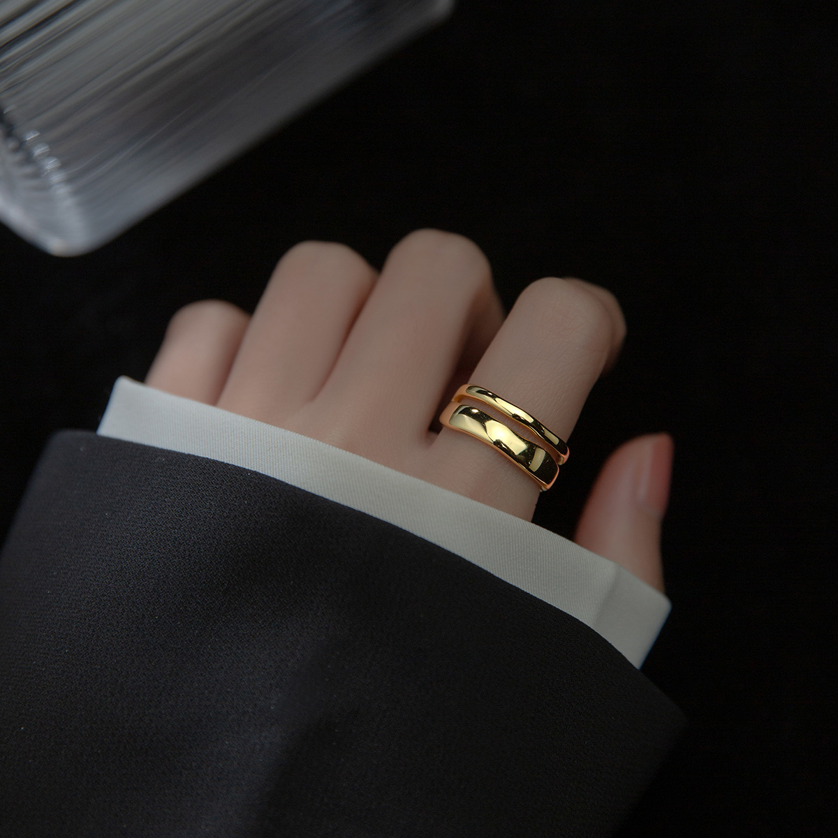 Pure Metal Minimalist Double Layer Smooth S925 Sterling Silver Open Adjustable Ring view 2