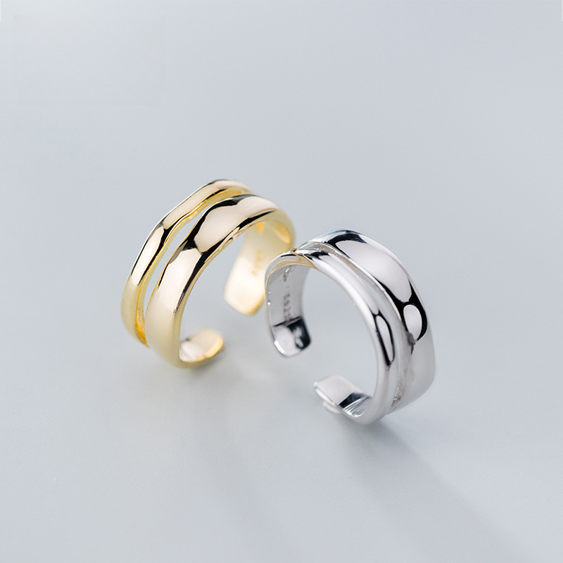 Pure Metal Minimalist Double Layer Smooth S925 Sterling Silver Open Adjustable Ring view 3