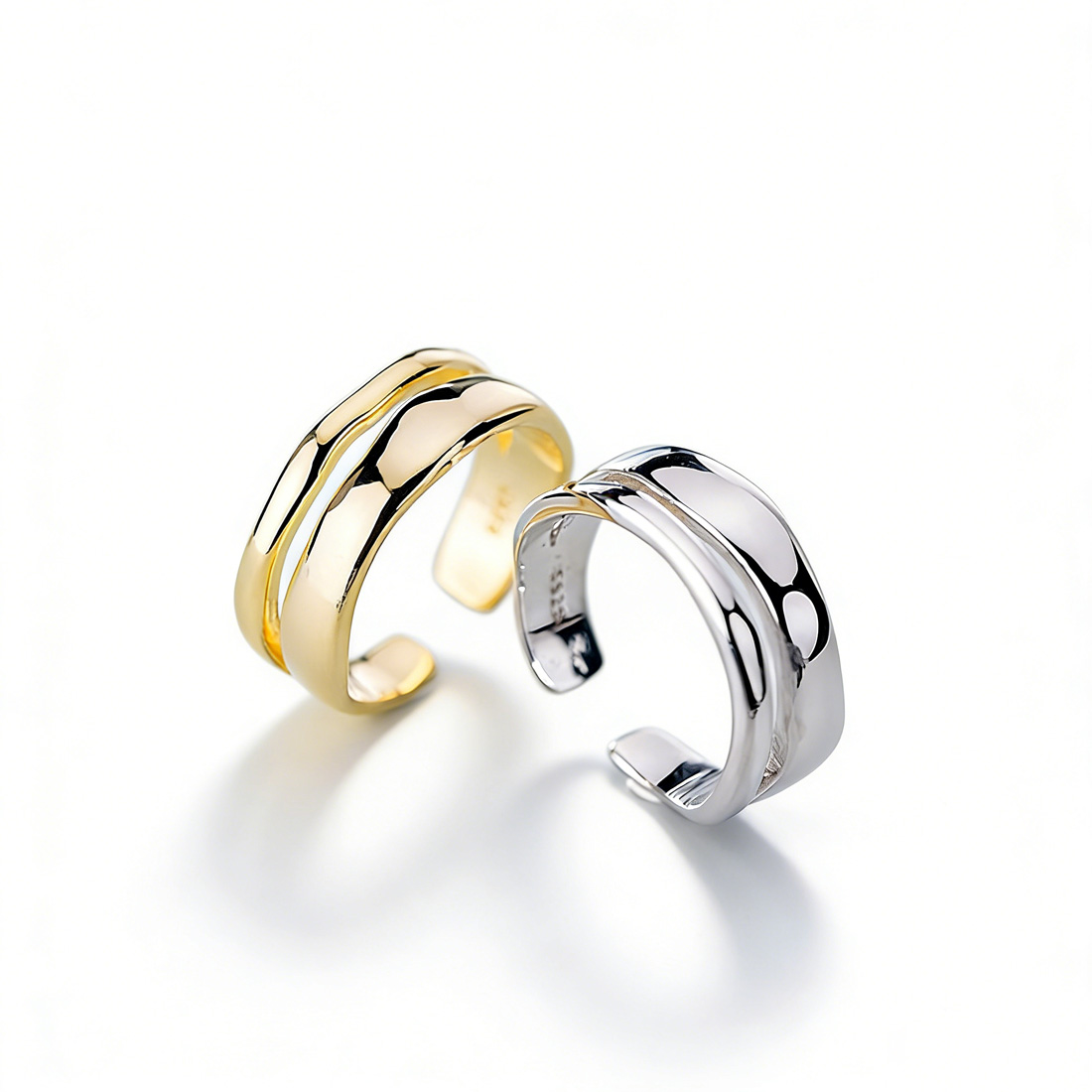 Pure Metal Minimalist Double Layer Smooth S925 Sterling Silver Open Adjustable Ring view 6
