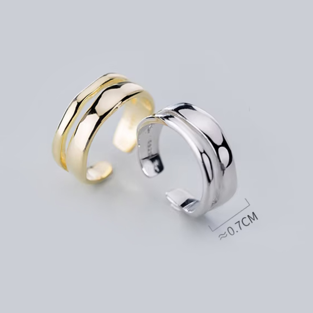 Pure Metal Minimalist Double Layer Smooth S925 Sterling Silver Open Adjustable Ring view 7