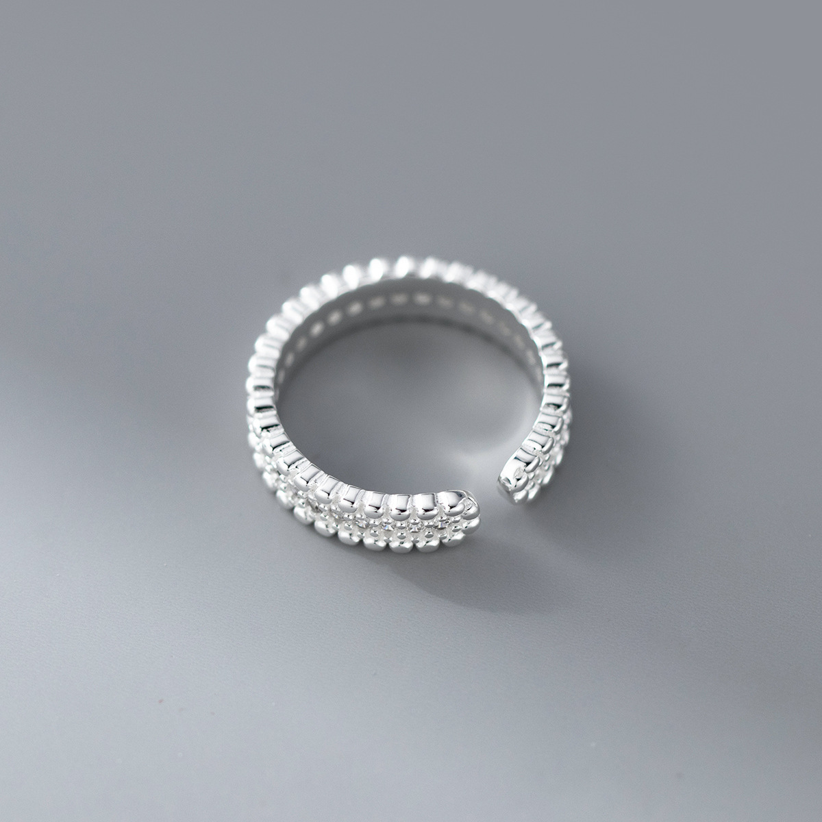Amazing Crystals Multi Row Pave Beaded Edge S925 Sterling Silver Adjustable Open Band Ring view 5