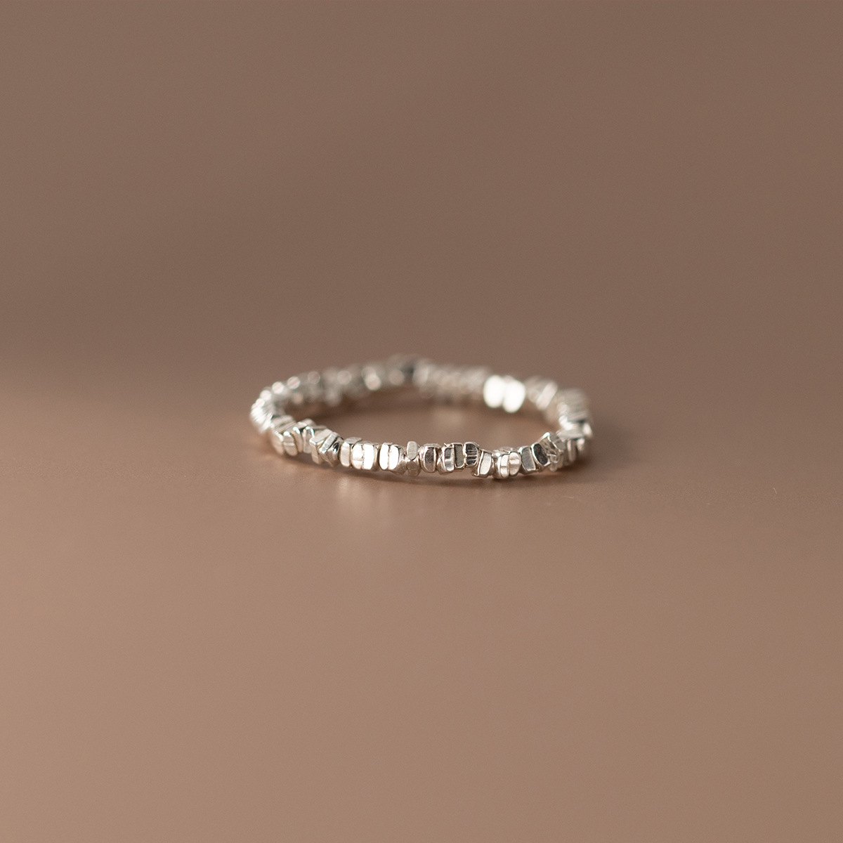 Minimalist S925 Silver Polished Irregular Chip Texture Stacking Fashion Beaded Ring view 3