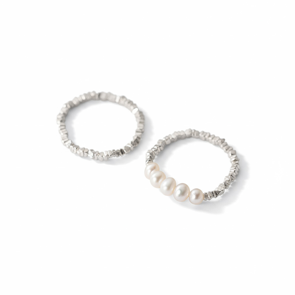 Minimalist S925 Silver Polished Irregular Chip Texture Stacking Fashion Beaded Ring view 4