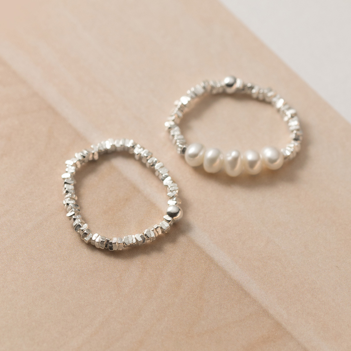 Pearl Pure Metal Textured Beaded S925 Sterling Silver Adjustable Ring view 3