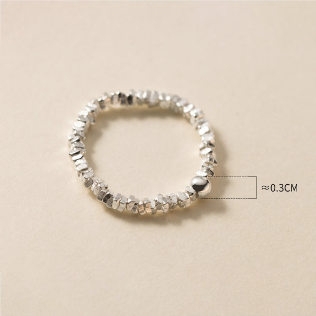 Pearl Pure Metal Textured Beaded S925 Sterling Silver Adjustable Ring view 7