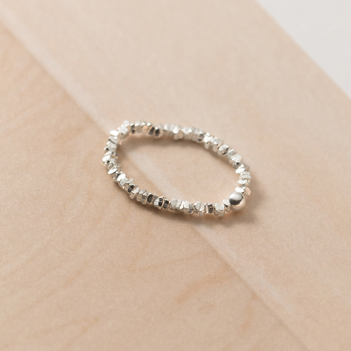 Pearl Pure Metal Minimalist S925 Sterling Silver Beaded Stackable Ring view 3