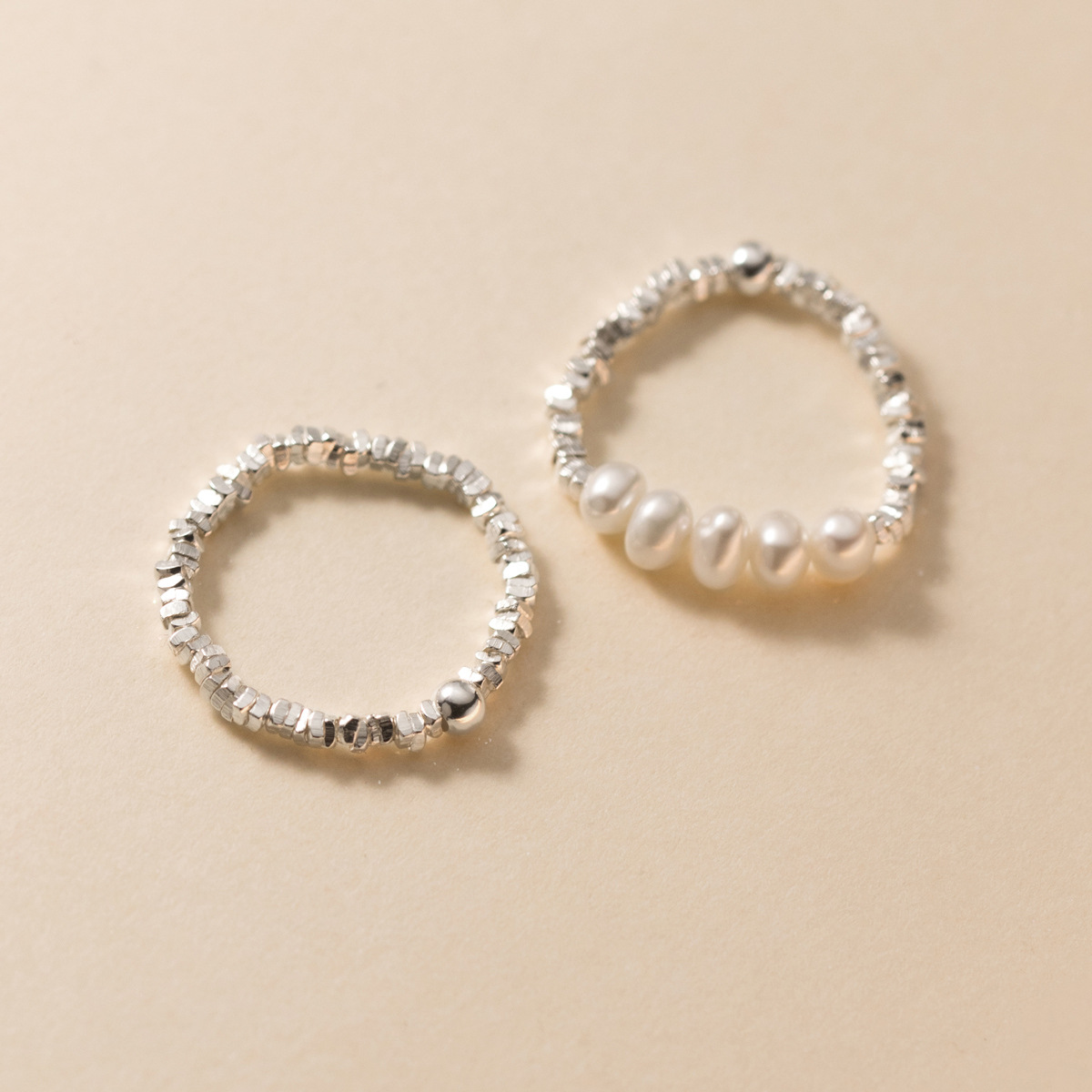 Pearl Pure Metal Minimalist S925 Sterling Silver Beaded Stackable Ring view 4