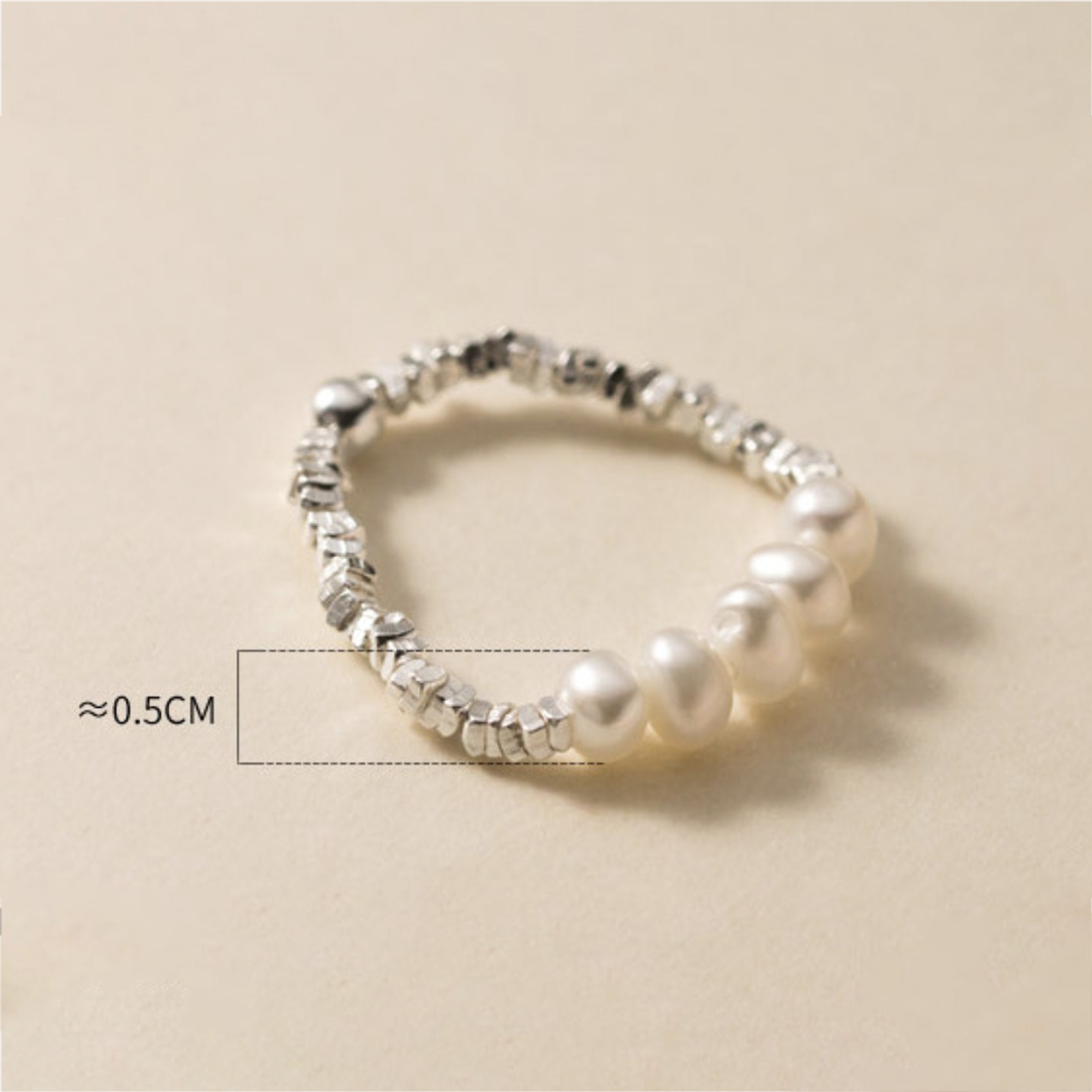 Pearl Pure Metal Minimalist S925 Sterling Silver Beaded Stackable Ring view 6