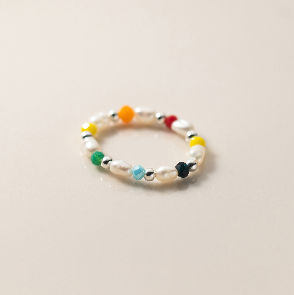 Irregular Pearl Multicolor Synthetic Crystal Elastic Beaded S925 Silver Ring view 4