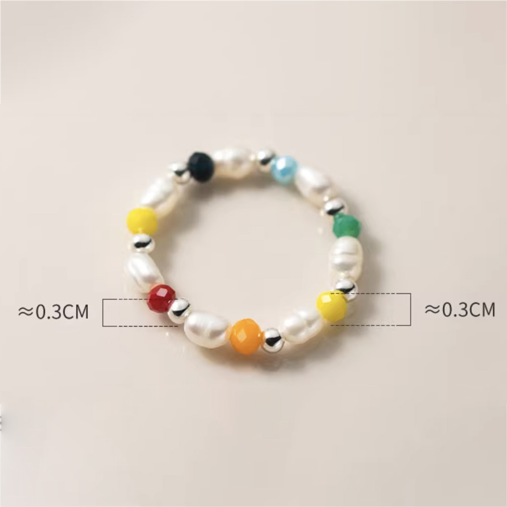 Irregular Pearl Multicolor Synthetic Crystal Elastic Beaded S925 Silver Ring view 7