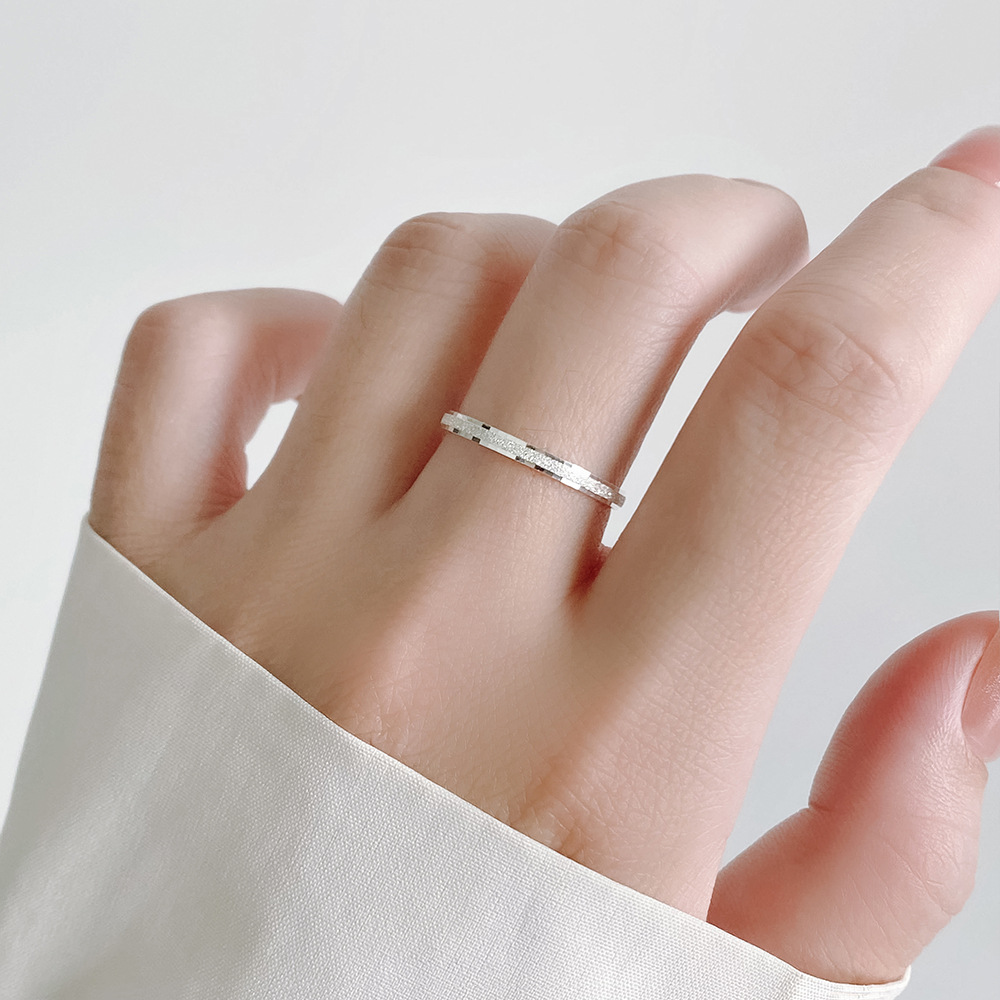 Minimalist Frosted Starry Faceted Carved 990 Fine Silver Slim Band Ring view 2