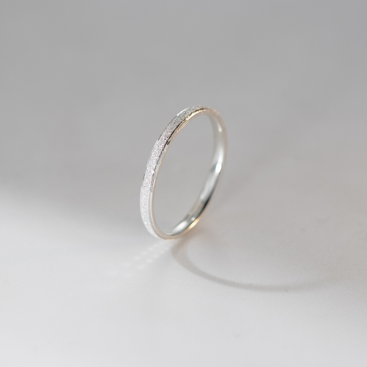 Minimalist Frosted Starry Faceted Carved 990 Fine Silver Slim Band Ring view 4