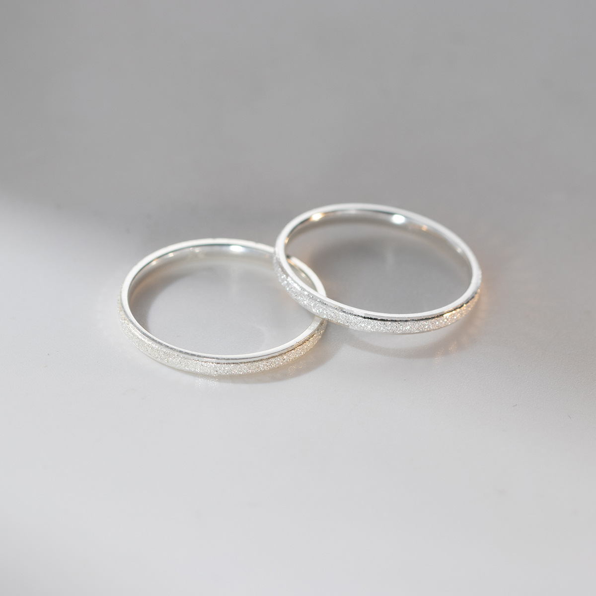 Minimalist Frosted Starry Faceted Carved 990 Fine Silver Slim Band Ring view 5