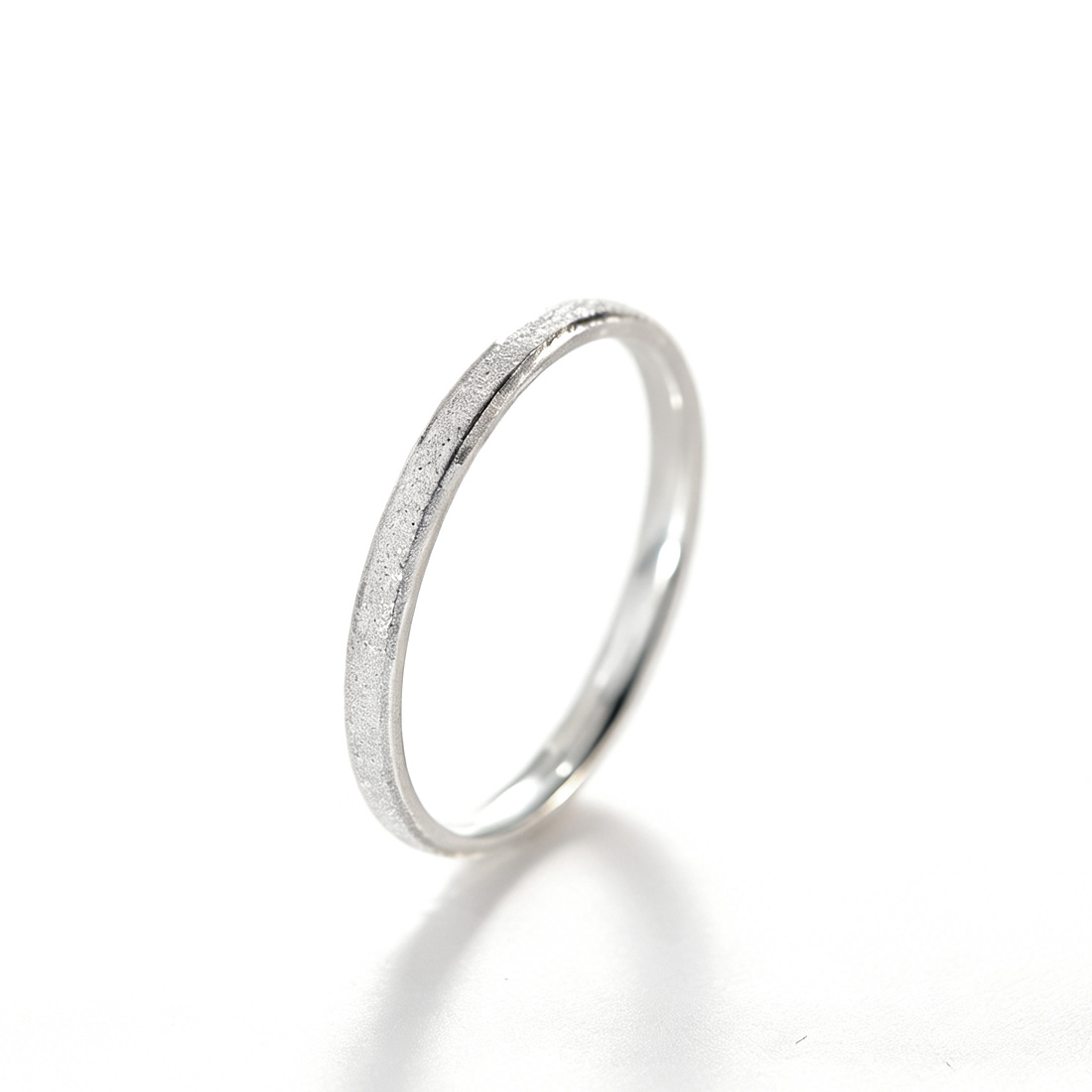 Minimalist Frosted Starry Faceted Carved 990 Fine Silver Slim Band Ring view 6