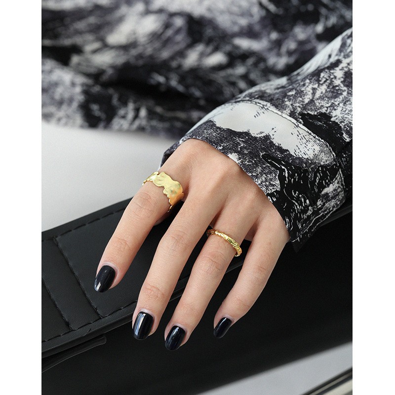 Pure Metal Irregular Textured Geometric Open Adjustable Ring In S925 Sterling Silver With Matte Wavy Wide Band Design For Women Modern Minimalist Fashion Statement Jewelry Gift view 4