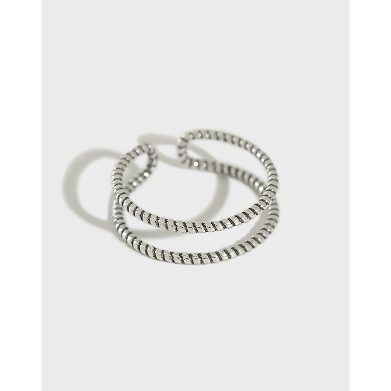 Vintage Twisted Rope Design Adjustable 925 Sterling Silver Open Ring