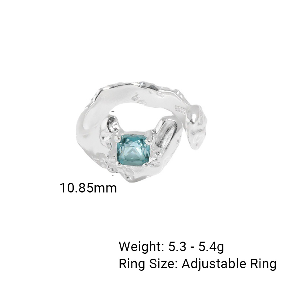 Geometric Design Blue Tourmaline Textured Adjustable S925 Sterling Silver Ring view 6