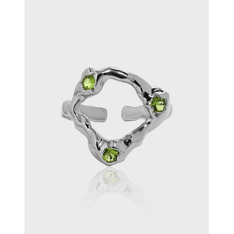 Irregular Geometric Design Amazing Crystals Adjustable 925 Sterling Silver Ring view 2