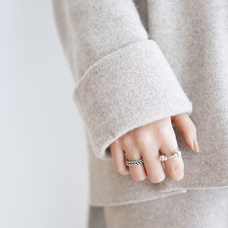 Geometric Double Ball Design 925 Sterling Silver Minimalist Adjustable White Gold Plated Ring view 5